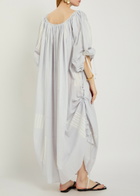Thierry Colson Athenais Striped Ruched Cotton Midi Dress White And Blue