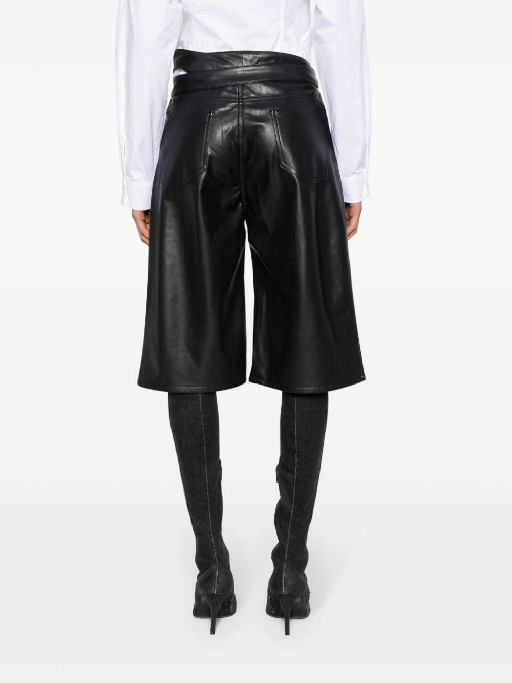 Jade Cropper Blue Cut-Out Faux-Leather Shorts