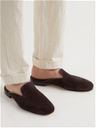 George Cleverley - Leather-Trimmed Suede Backless Loafers - Brown