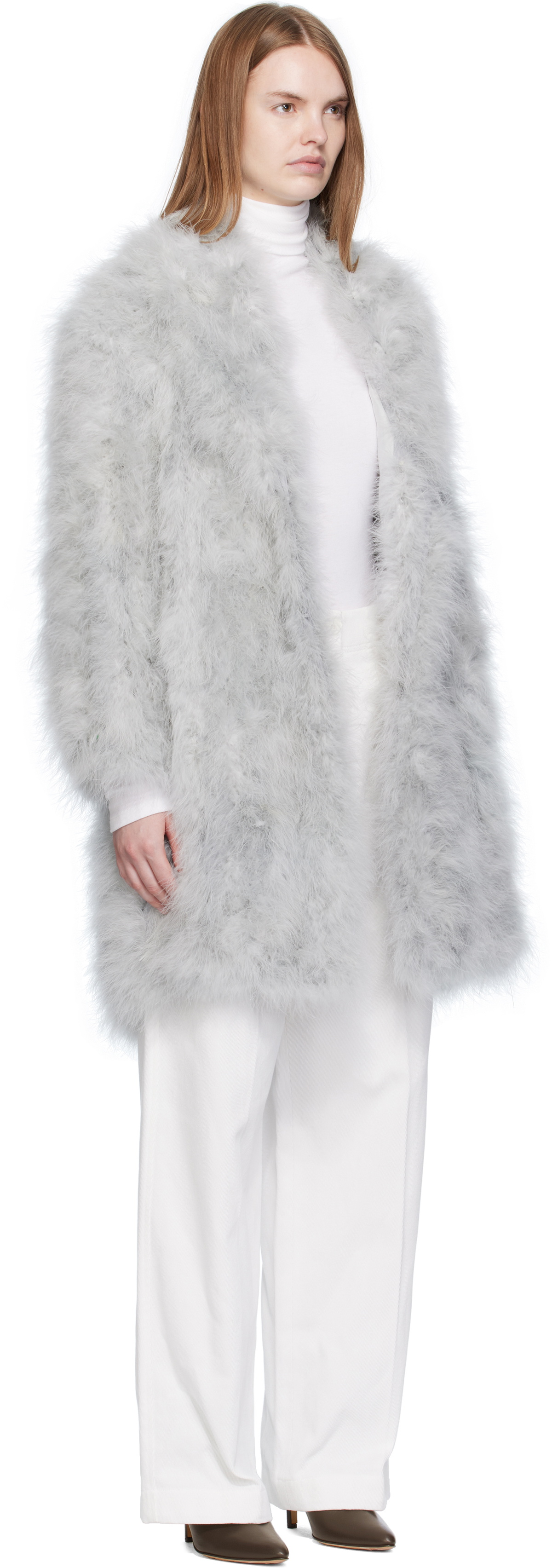 Yves Salomon Gray Feather Shawl Collar Coat
