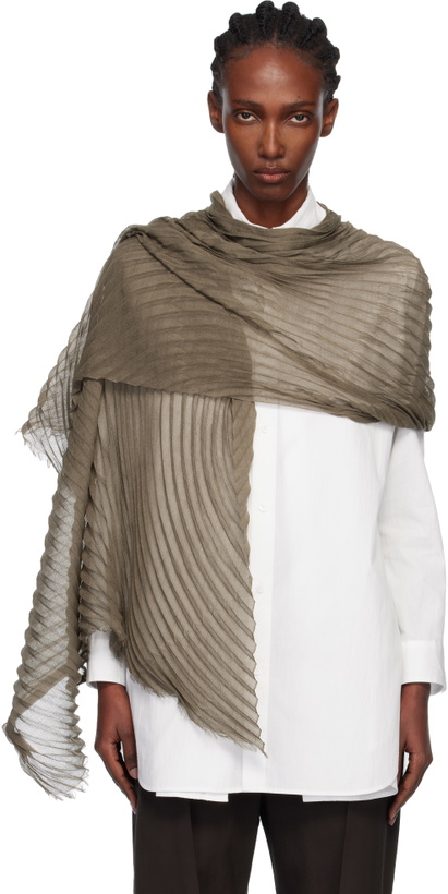 Photo: ISSEY MIYAKE Khaki Silk Wool Pleats Stole Scarf