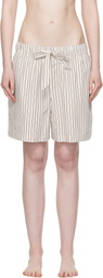 Tekla Off-White & Brown Poplin Pyjama Shorts