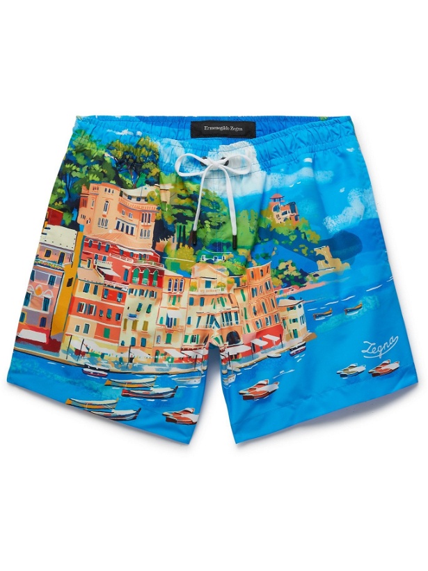 Photo: ERMENEGILDO ZEGNA - Capri Slim-Fit Mid-Length Printed Swim Shorts - Blue - M
