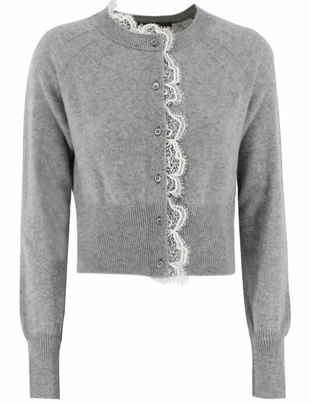 Photo: Ermanno Scervino Grey Cashmere Cardigan With White Lace