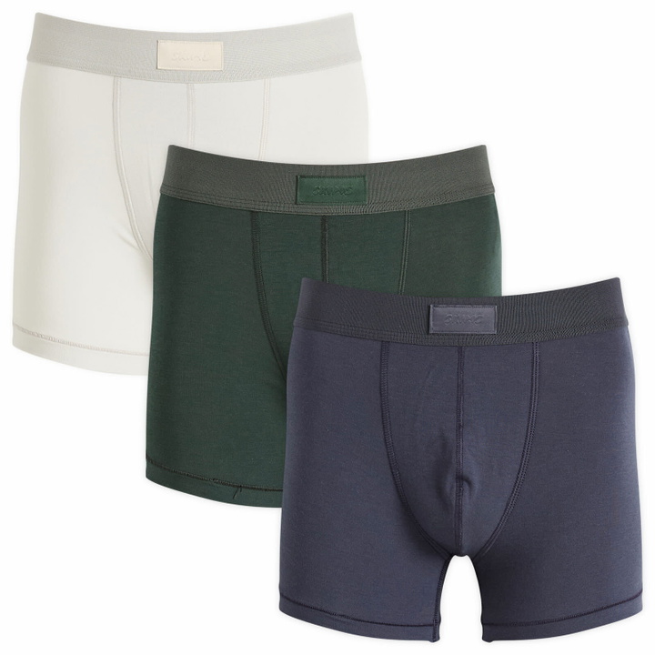 Photo: SKIMS Men's 3” Boxer Brief 3-Pack in Blue Black Multi