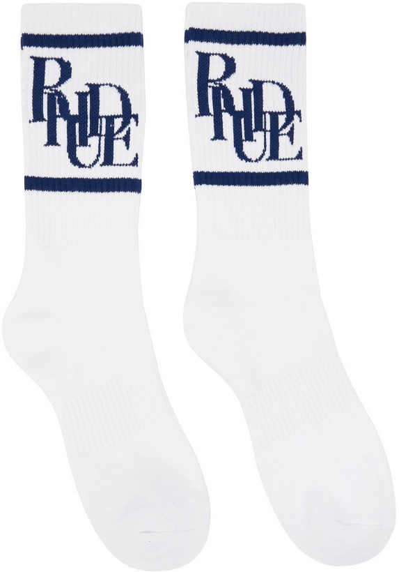 Photo: Rhude White & Navy Scramble Logo Socks