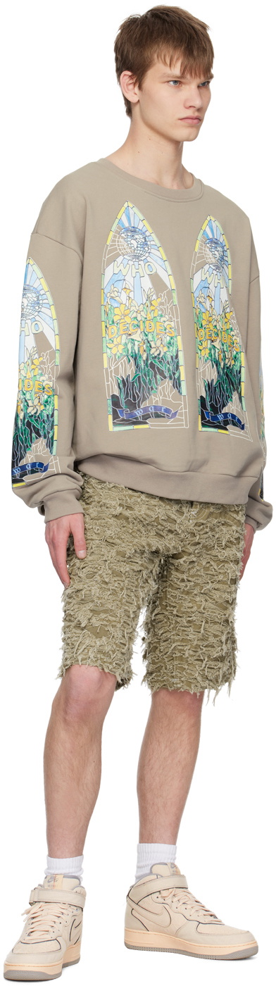 Who Decides War by MRDR BRVDO Taupe Fragmented Sweatshirt