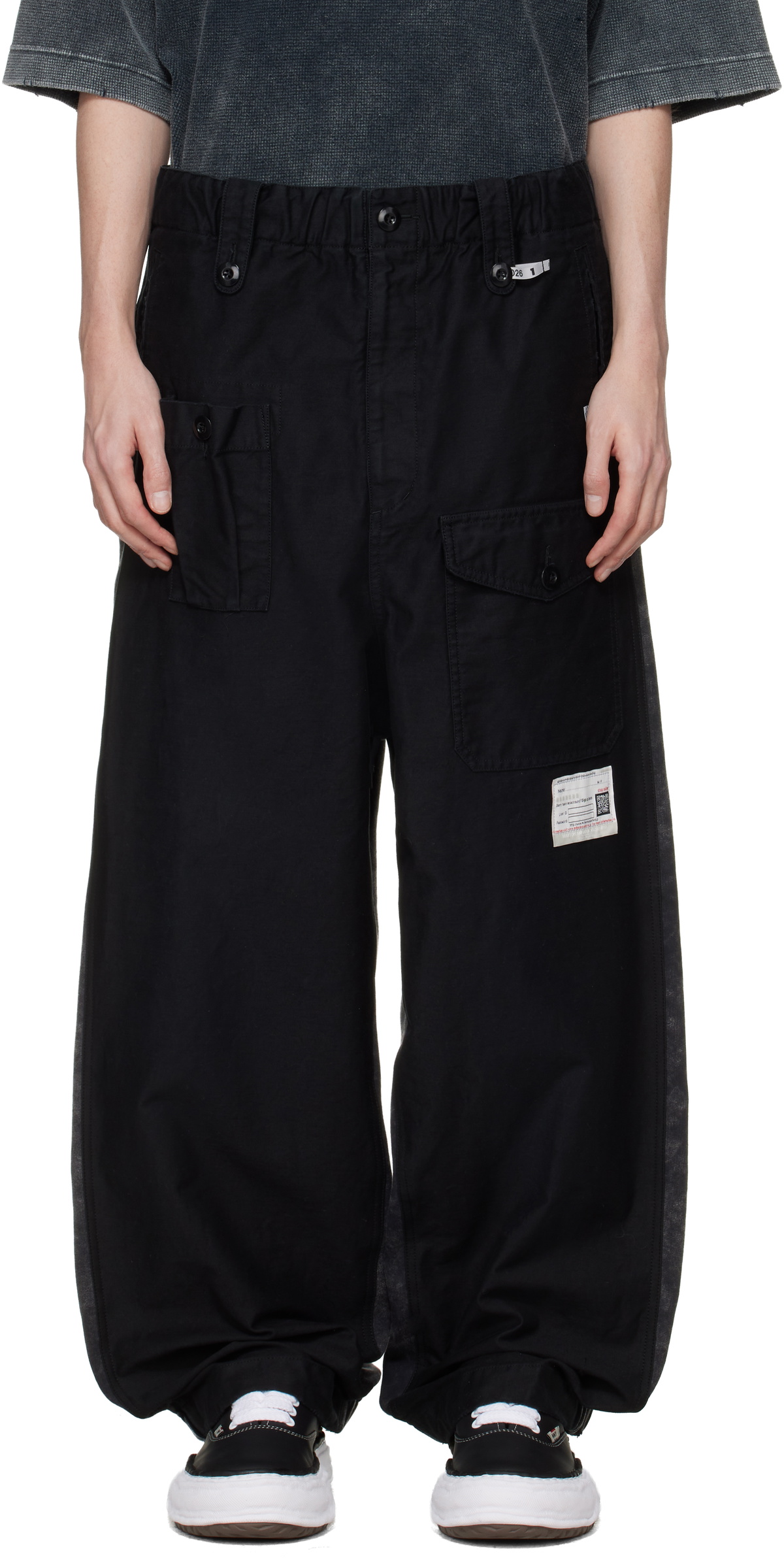 Maison MIHARA YASUHIRO Black Sweat Pants Combined Cargo Pants