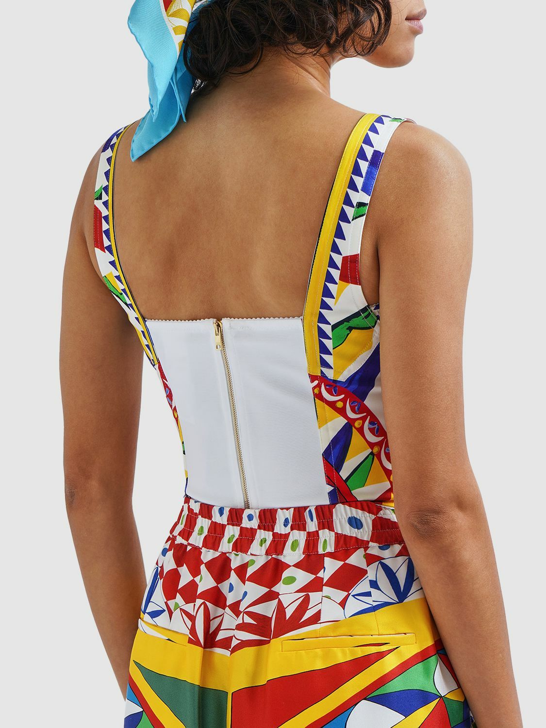 Tシャツ・カットソー Cotton blend bustier top with Maiolica print Dolce & Gabbana Maiolica cropped gathered printed cotton