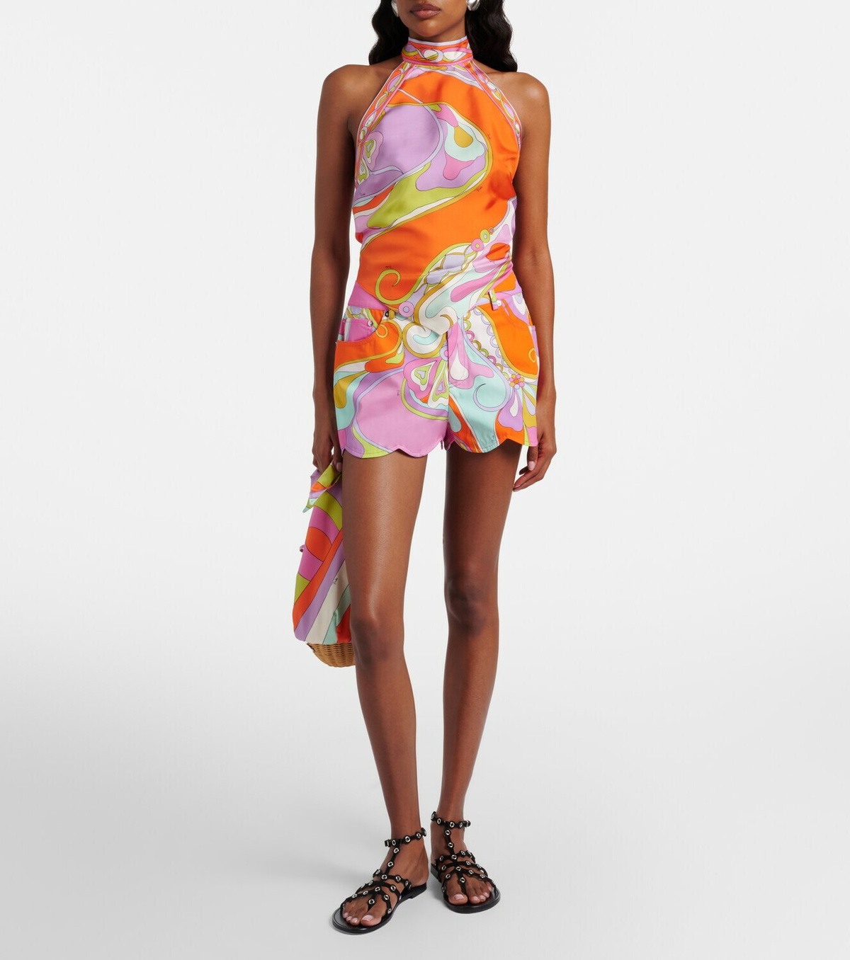 Pucci Orchidee halterneck silk twill top