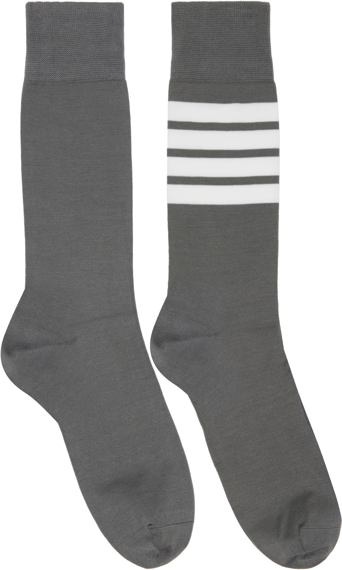 Thom Browne Gray Cotton 4-Bar Mid Calf Socks