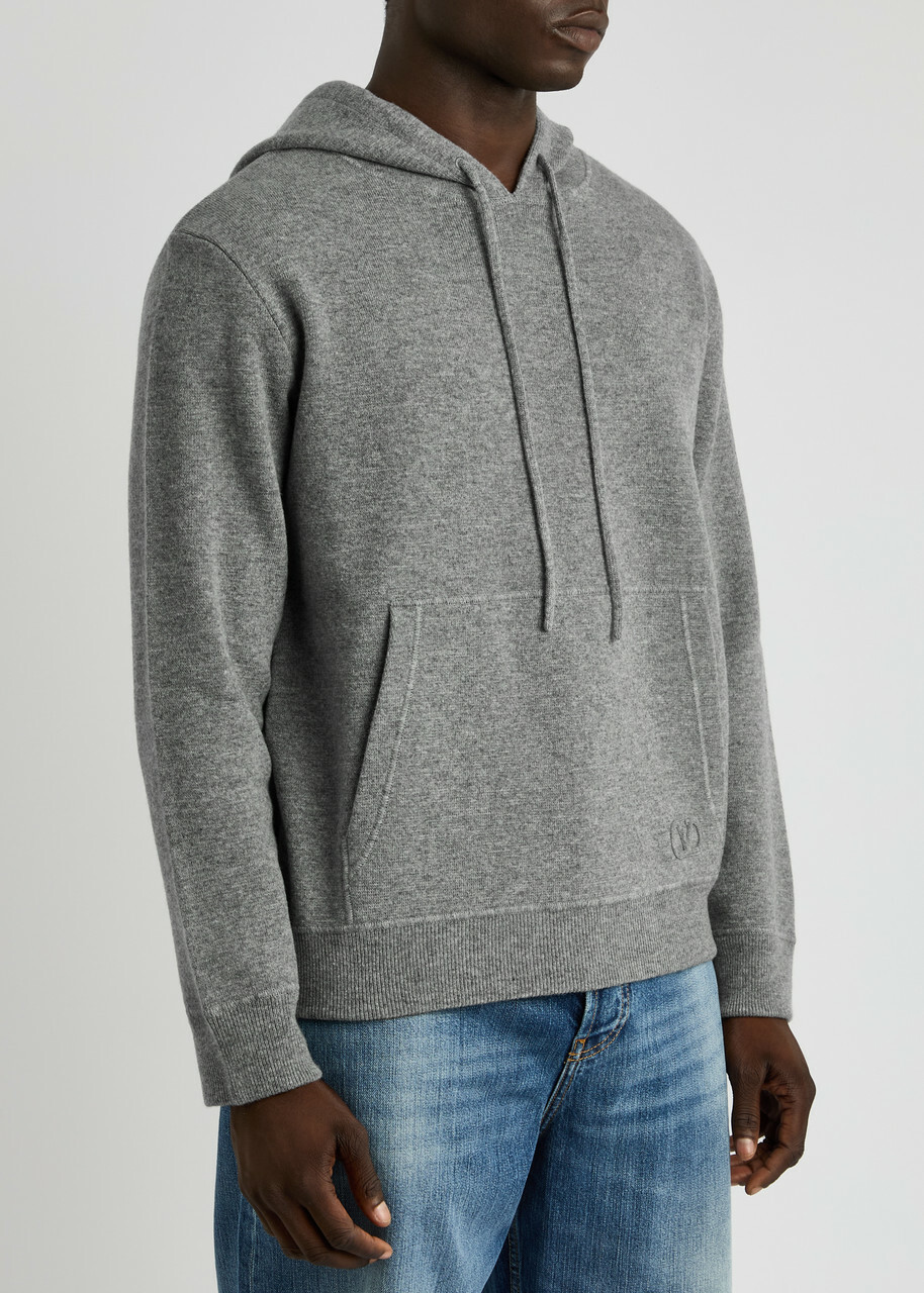 Valentino VLogo Appliqué Hooded Wool Sweatshirt Grey