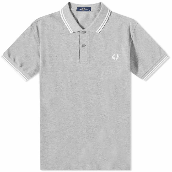 Photo: Fred Perry Authentic Men's Slim Fit Twin Tipped Polo Shirt in Steel Marl/White