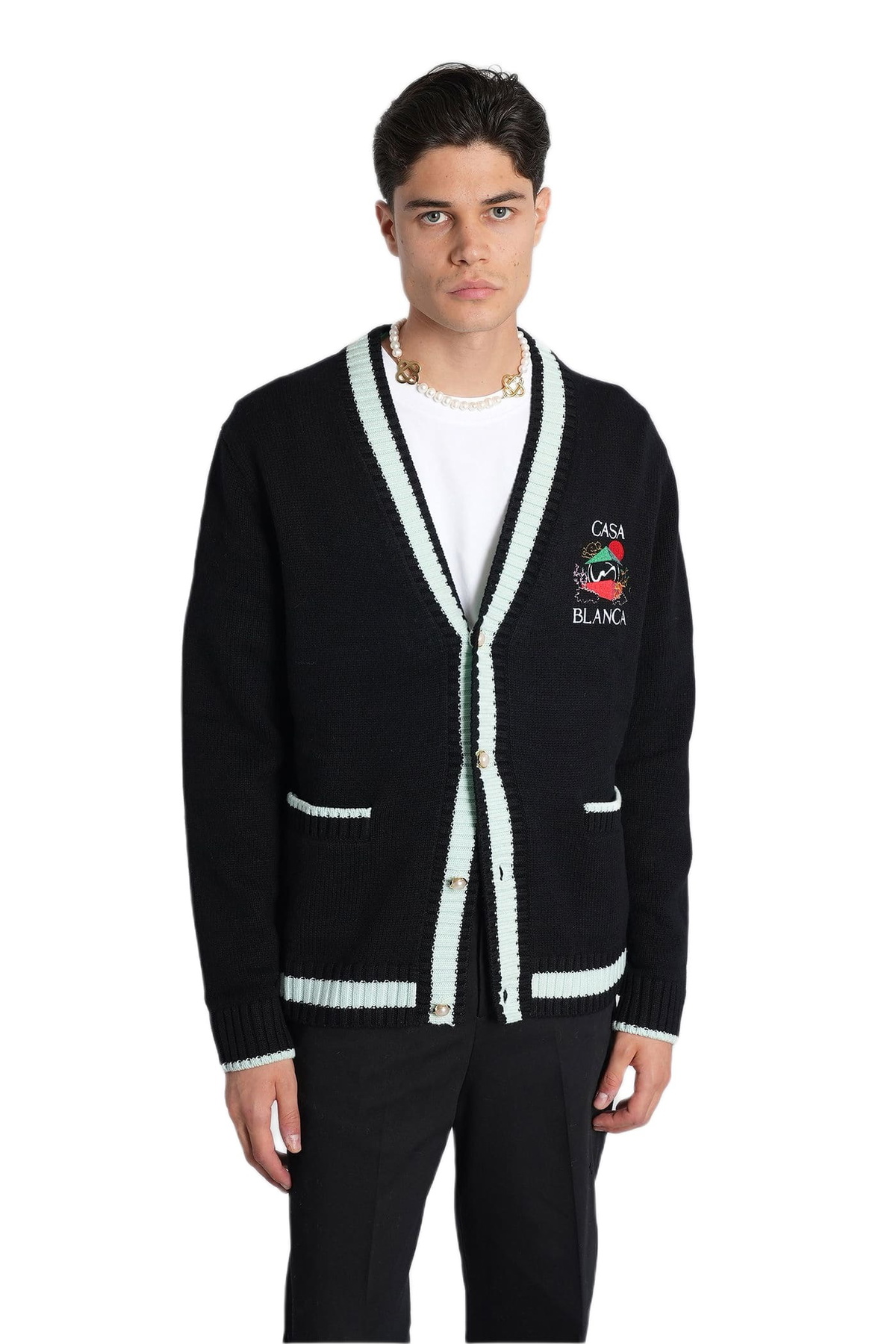 Casablanca Green & White Jacquard Cardigan Casablanca