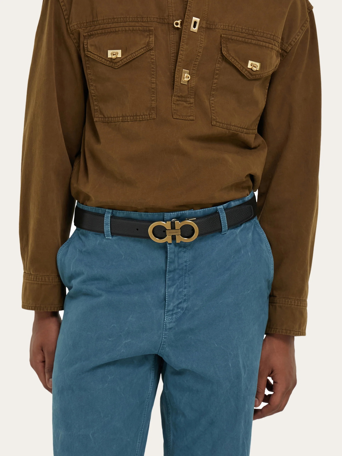 Ferragamo Mens Gancini reversible and adjustable belt in Brown