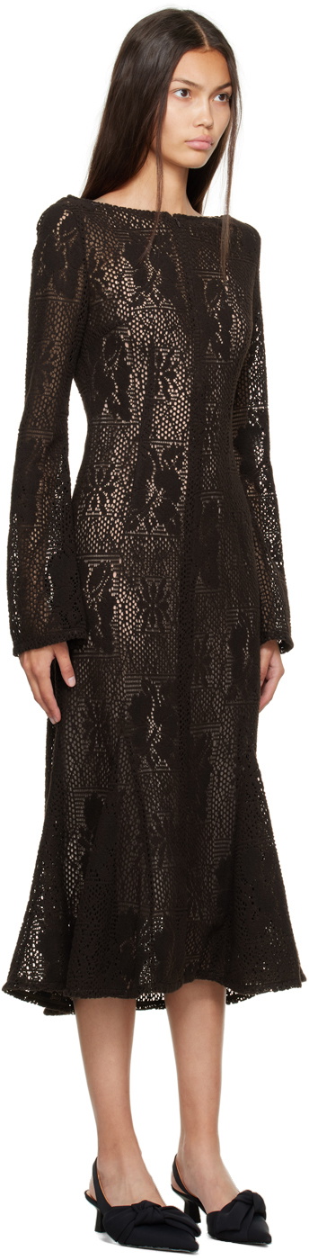 JUNEYEN Brown Hollow Out Flared Midi Dress