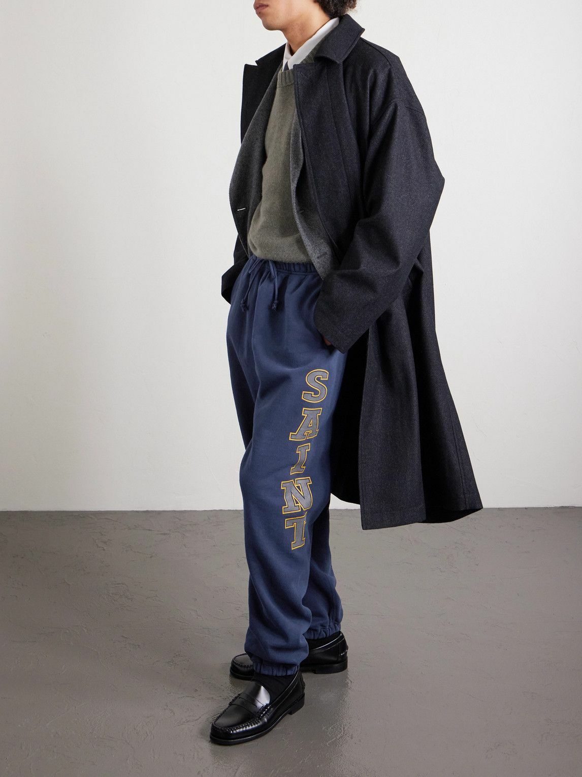 SAINT MXXXXXX - Saint College Logo-Print Cotton-Jersey Sweatpants - Blue