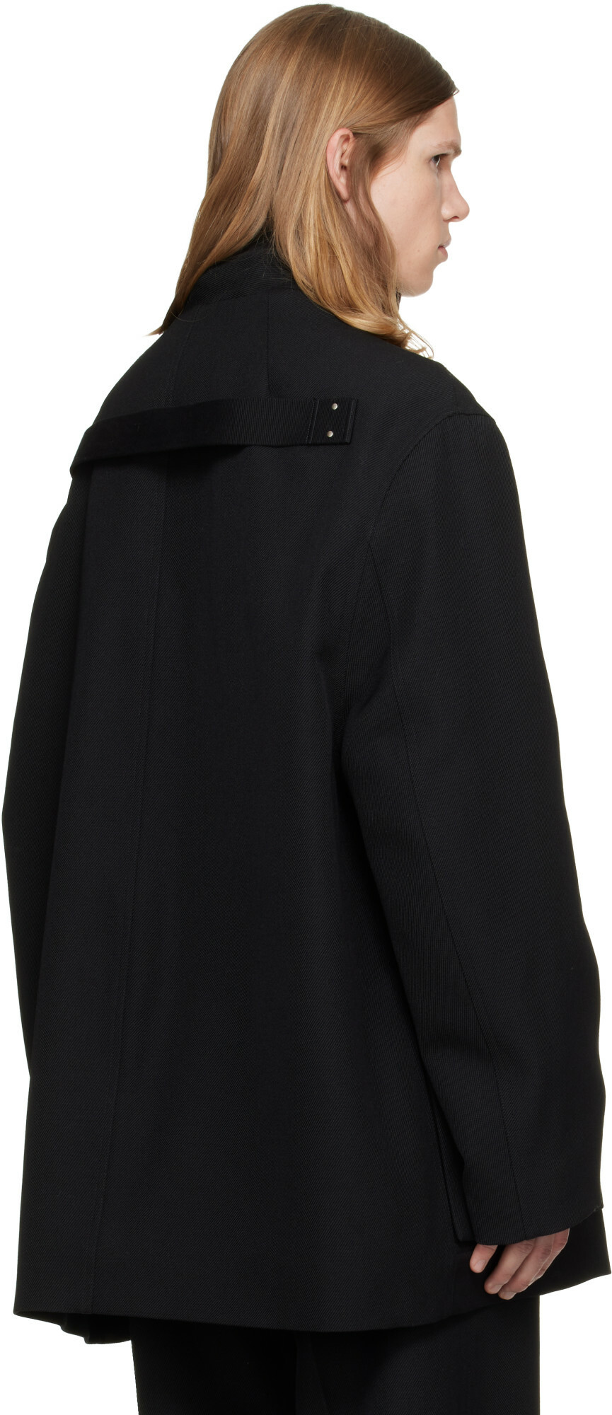 Rick Owens Black Tower Collared Mac Coat