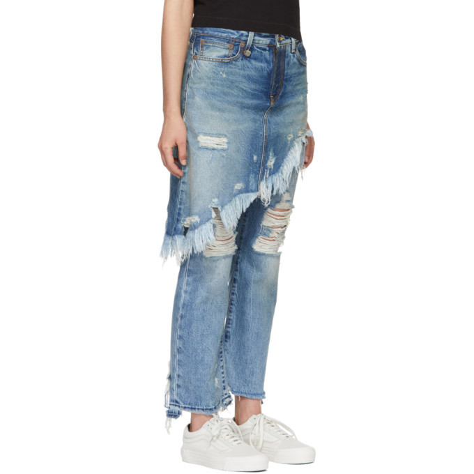 R13 Blue Double Classic Shredded Hem Jeans R13