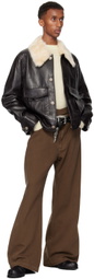 NULLUS Black Detachable Faux-Fur Collar Leather Jacket