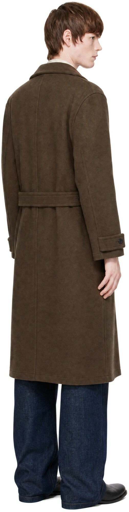 LEMAIRE Brown Wrap Double Wool Coat