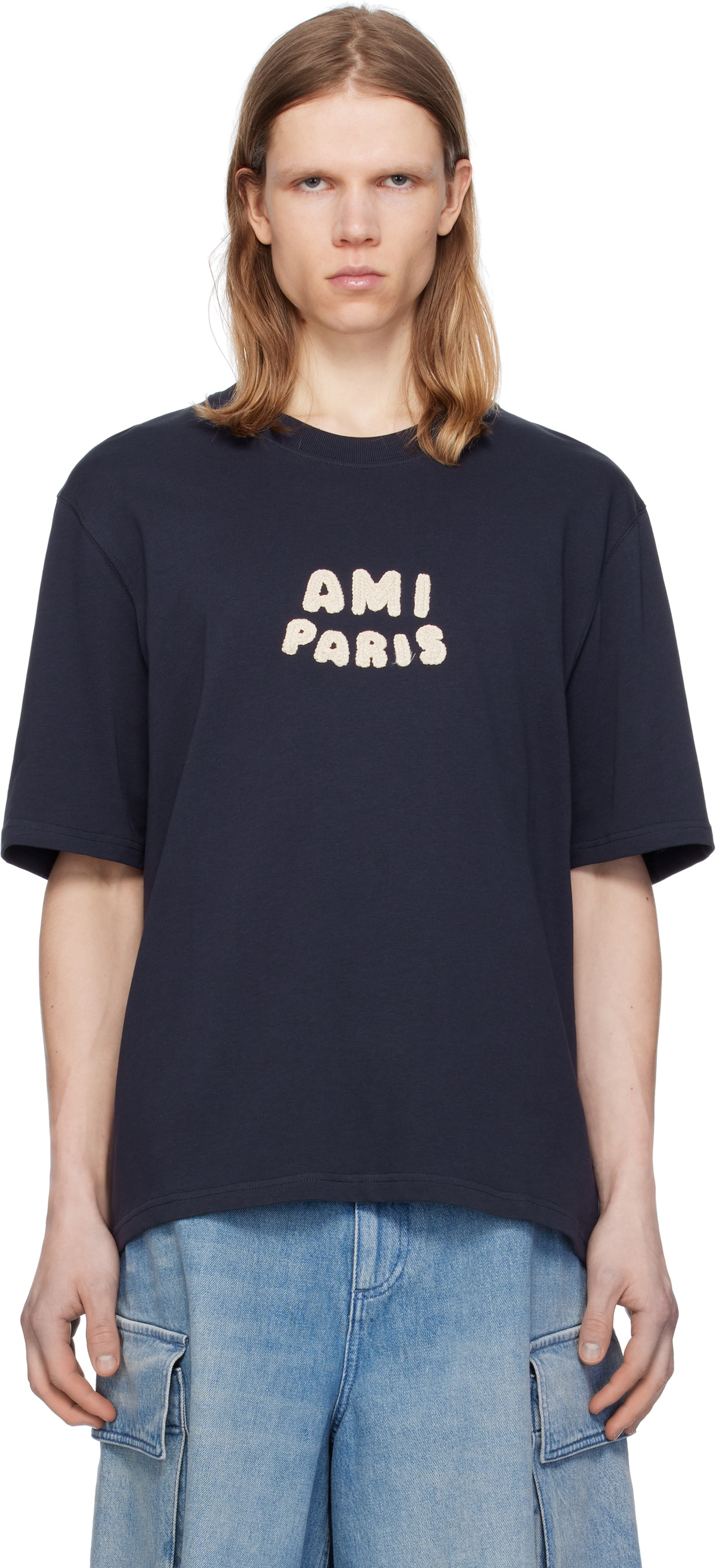 AMI Paris Navy Cotton 'Ami Paris' Patch T-shirt AMI
