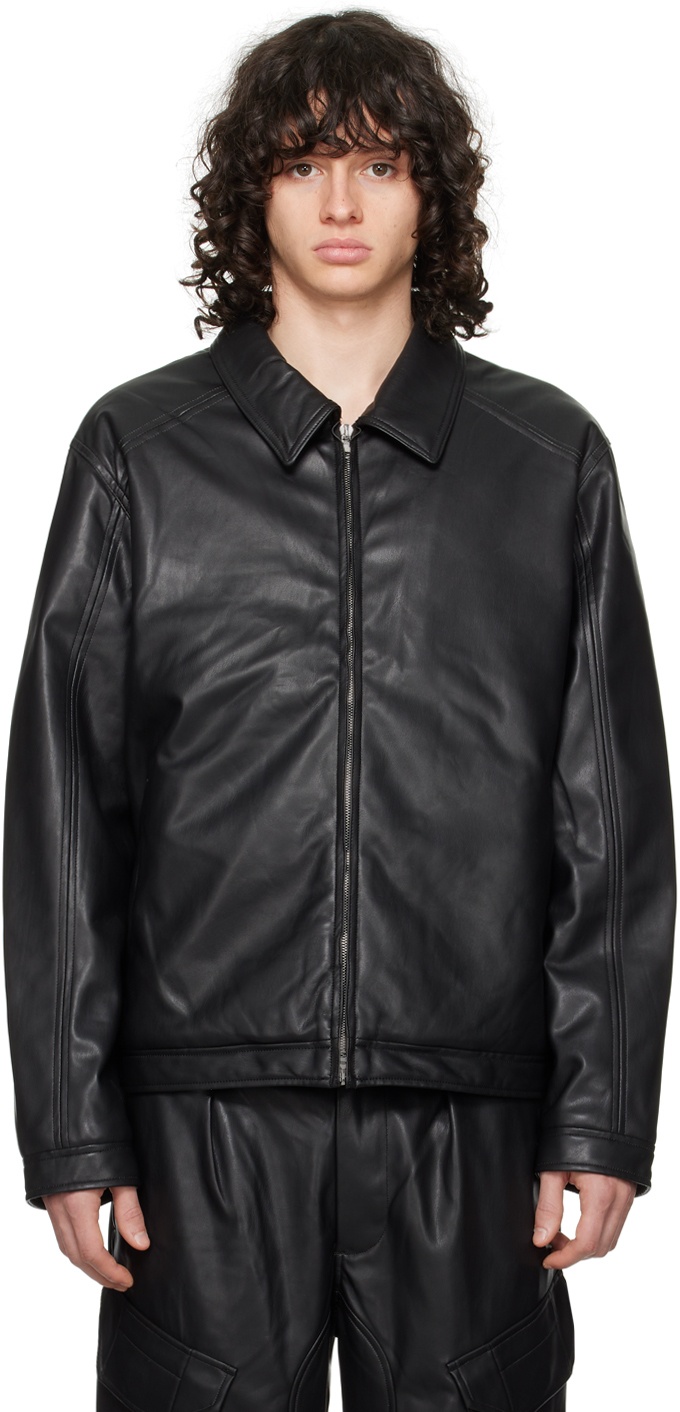 SOPHNET. Black Single Rider's Faux-Leather Jacket SOPHNET.