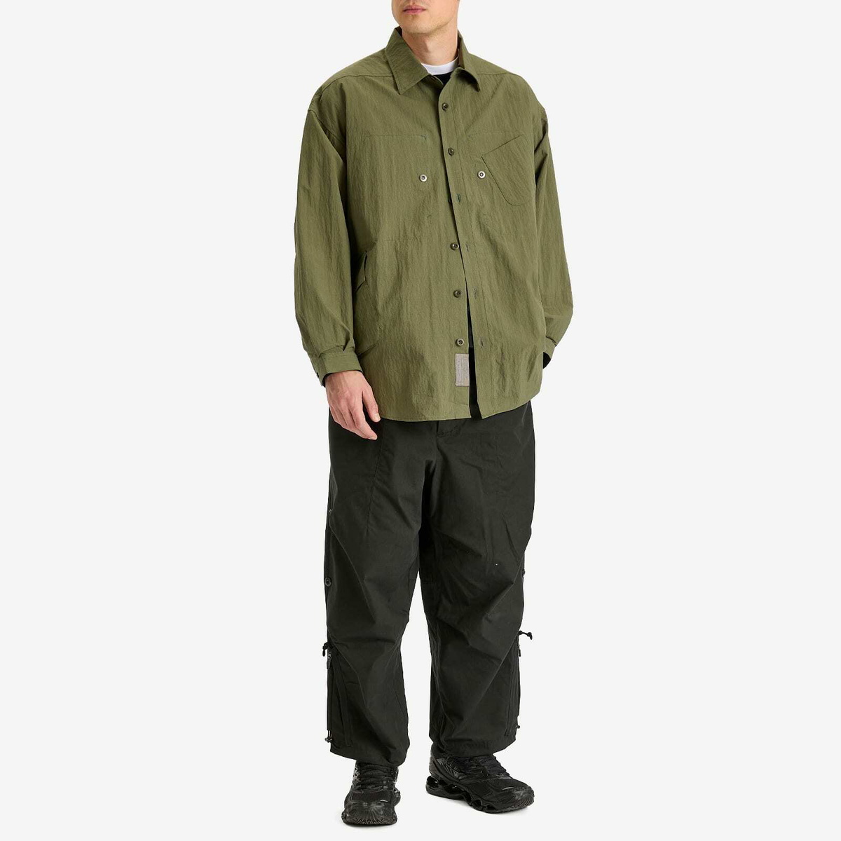 Poliquant Men's In-Outside Pockets Oversized CPO Shirt Jacket in Olive