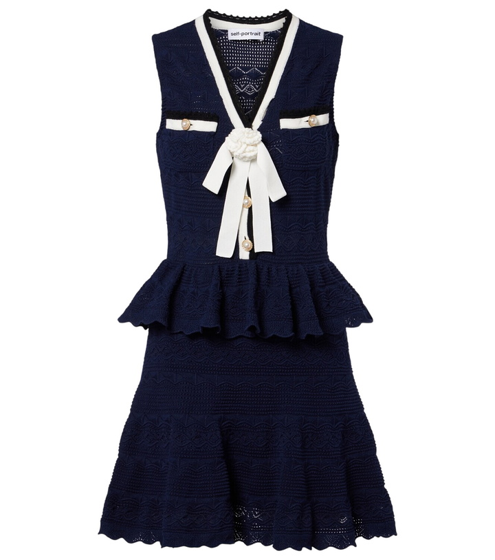 Photo: Self-Portrait Peplum pointelle cotton-blend minidress