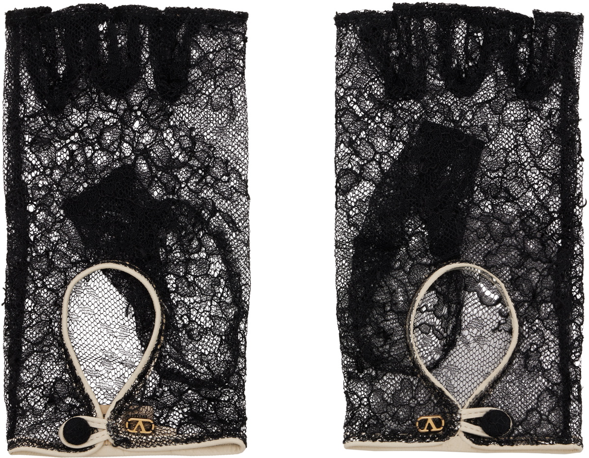 Valentino Garavani Black VLogo Signature Biker Gloves