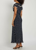 Rixo Bethea Polka dot Crepe de Chine Midi Dress Navy