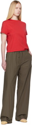 AMOMENTO Brown Stripe Banding Lounge Pants