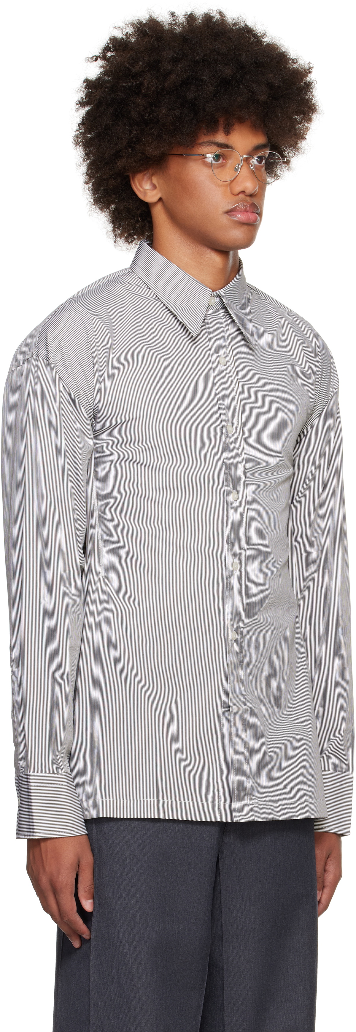 Karmuel Young Black & White Stripe Vacuum Square Overshirt