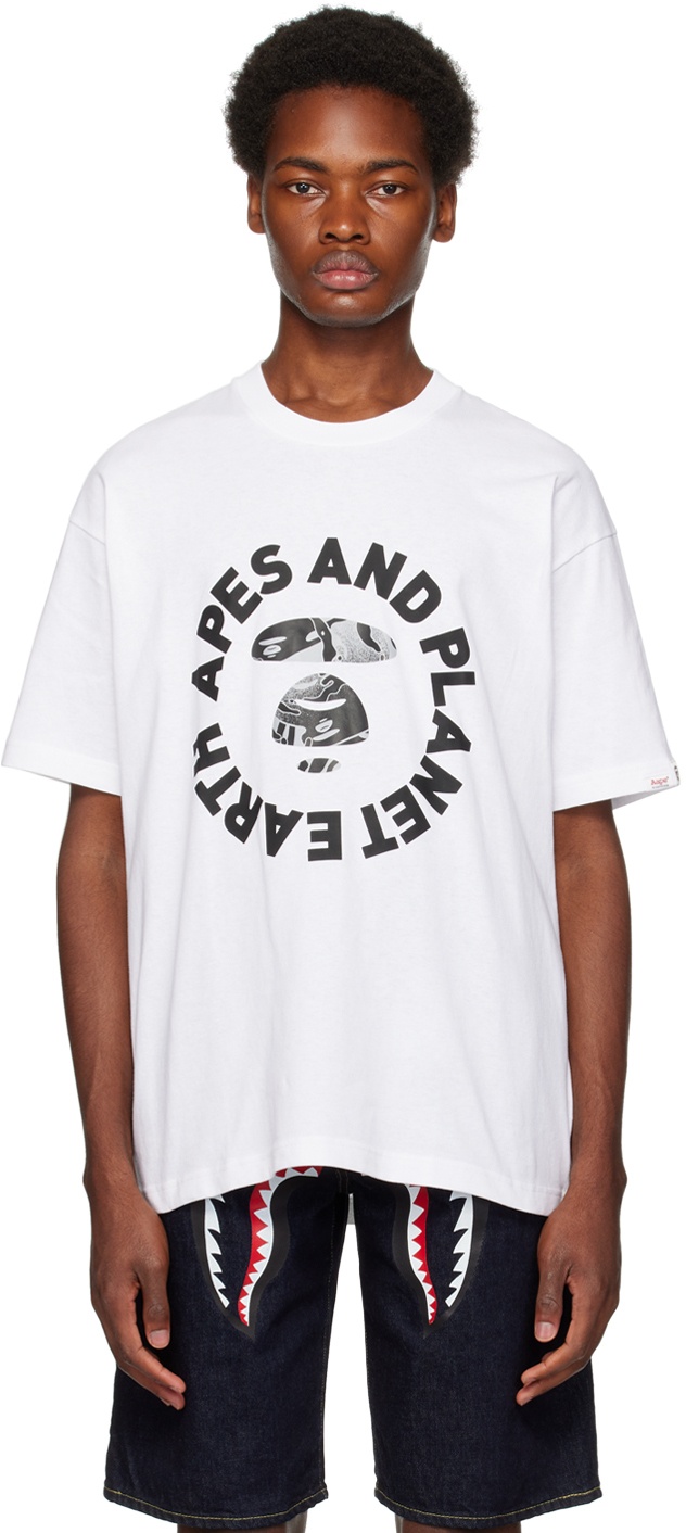 AAPE by A Bathing Ape White 'Apes And Planet Earth' T-Shirt AAPE by A ...