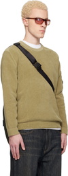 C.P. Company Beige Cotton Chenille Crewneck Lens Sweater