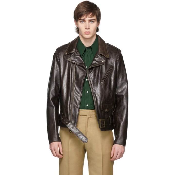 Photo: Schott Brown Leather Fitted Motorcycle Jacket