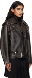 McQueen Brown Oversized Antiqued Leather Biker Jacket