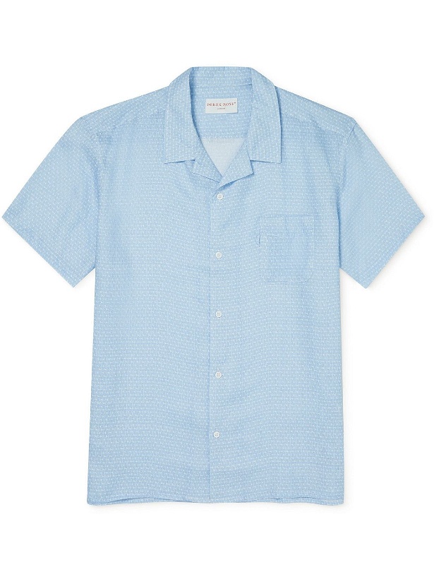 Photo: Derek Rose - Milan Camp-Collar Printed Linen Shirt - Blue