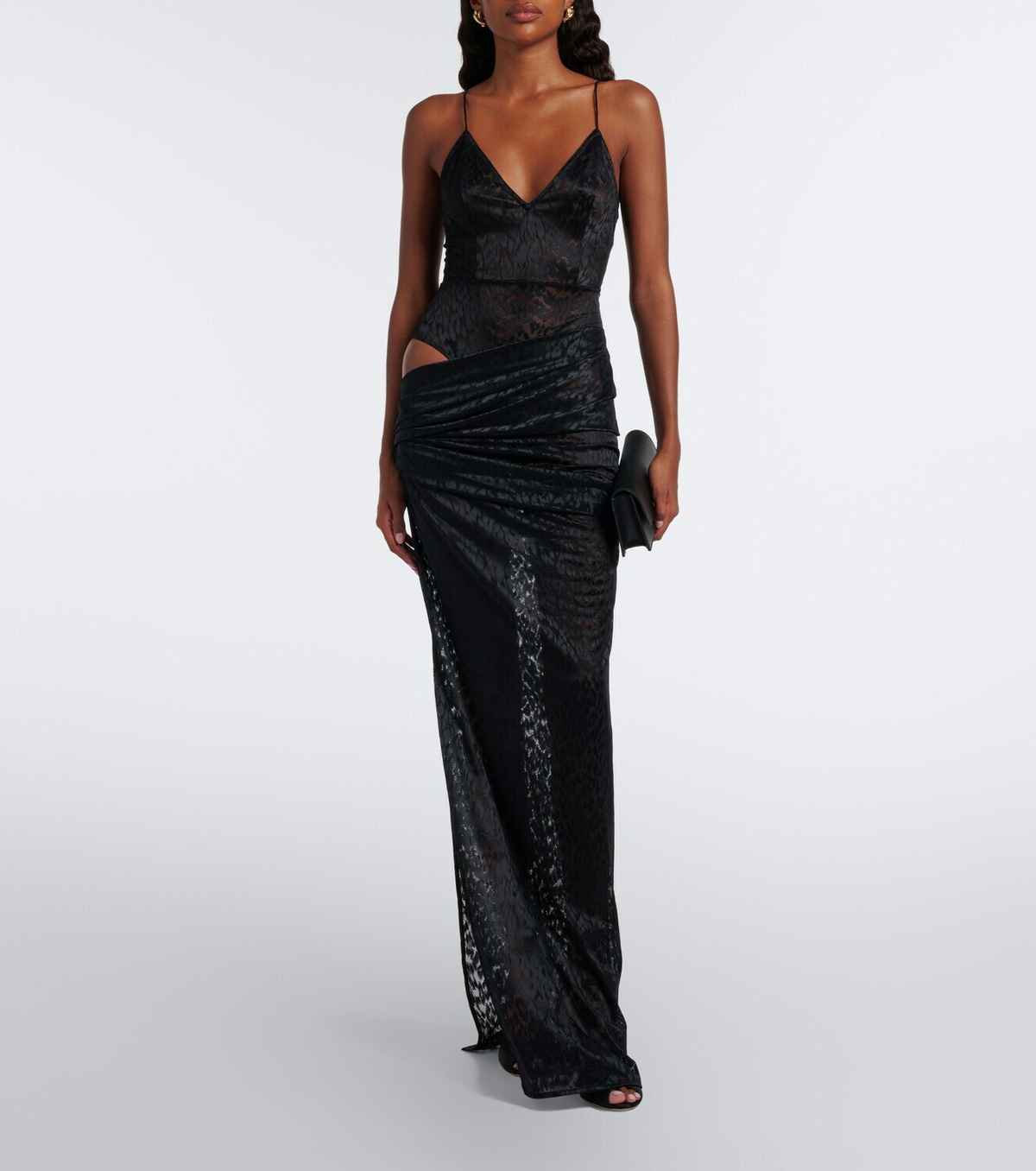 Alex Perry Draped leopard-print lace maxi dress