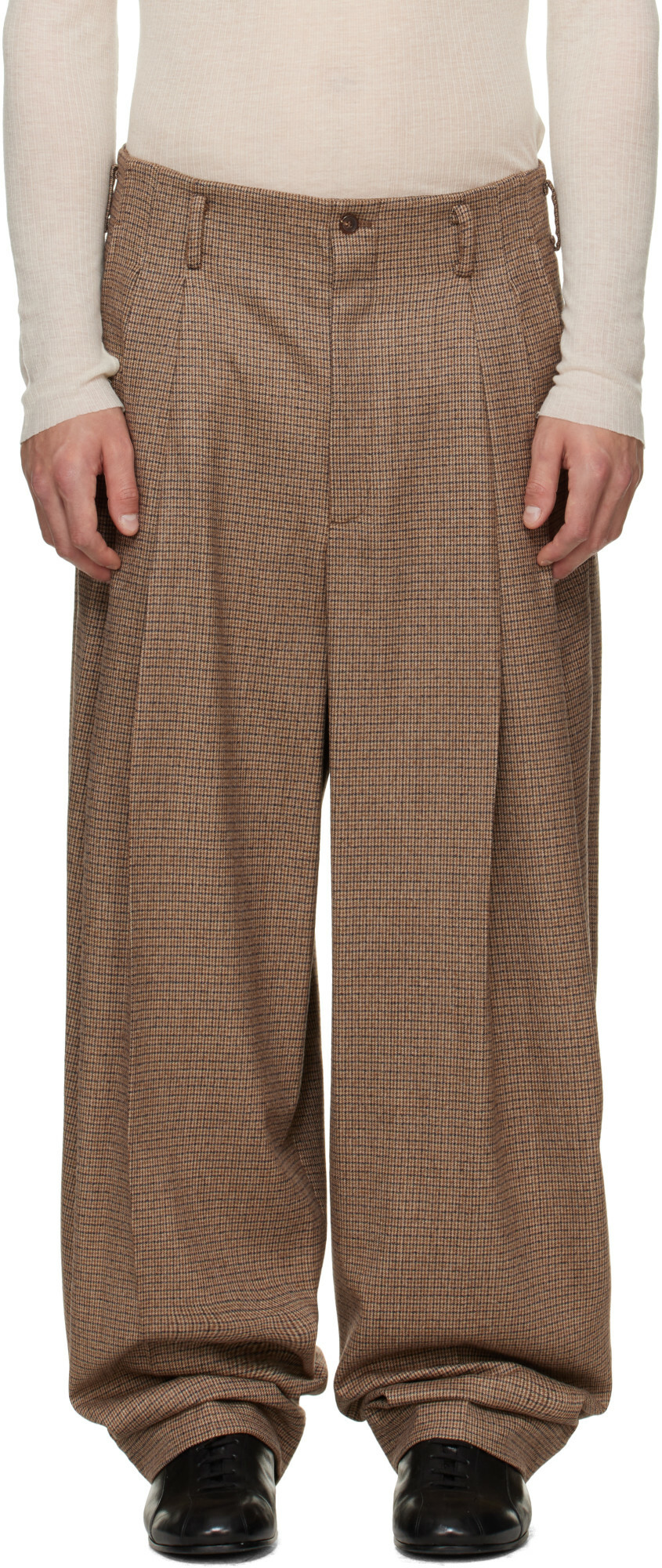 Hed Mayner Brown Check Trousers