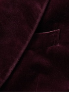 De Petrillo - Slim-Fit Shawl-Lapel Double-Breasted Cotton-Velvet Tuxedo Jacket - Burgundy