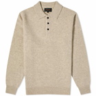 Beams Plus Men's Long Sleeve Knit Polo Shirt in Beige
