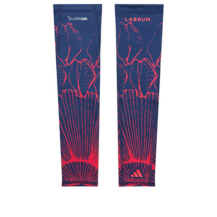 Photo: Adidas Running Men's adidas x Labrum Arm Sleeves in Dark Blue Lucid Red