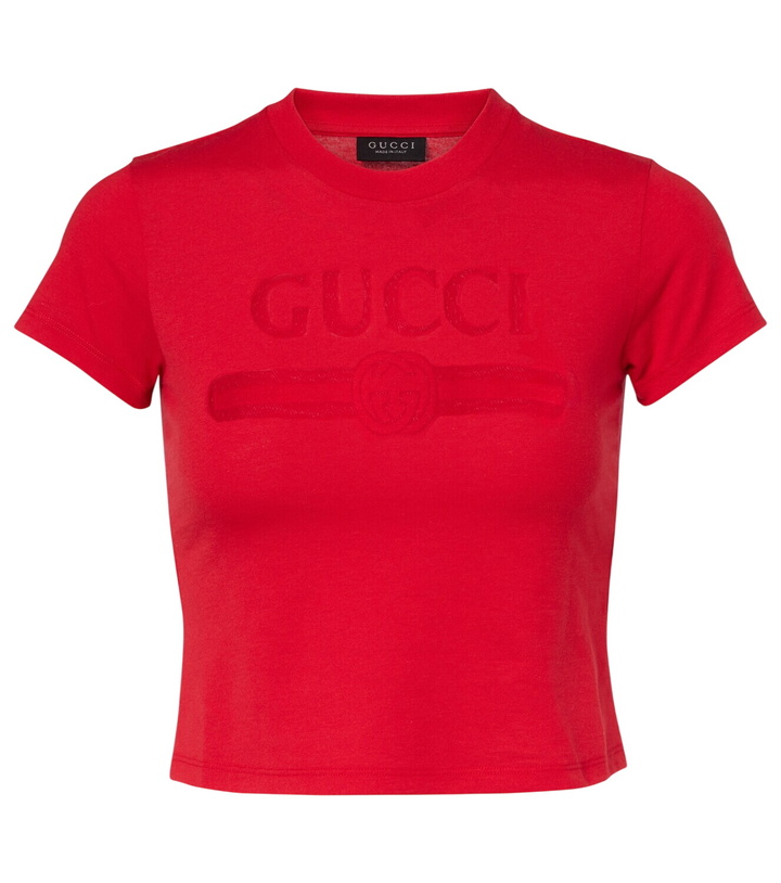 Photo: Gucci Logo cropped cotton-blend jersey T-shirt