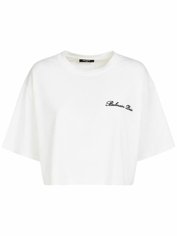 Photo: BALMAIN Signature Logo Cotton Crop T-shirt