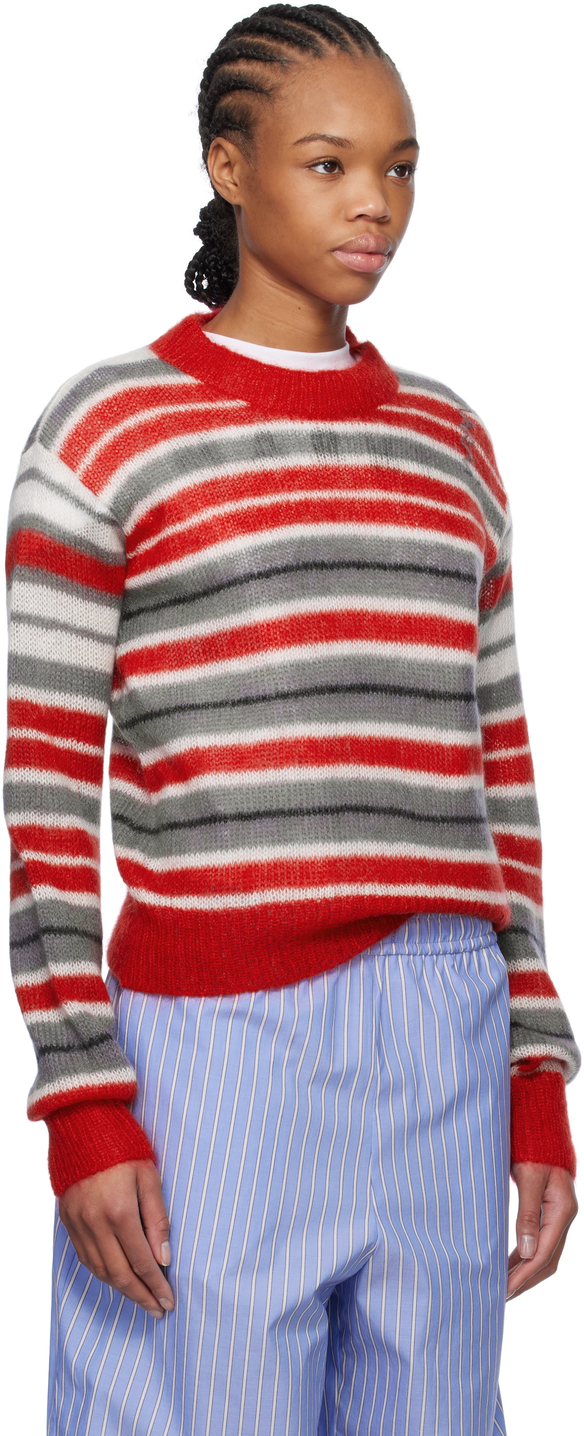 Marni Gray & Red Striped Mohair Sweater Marni