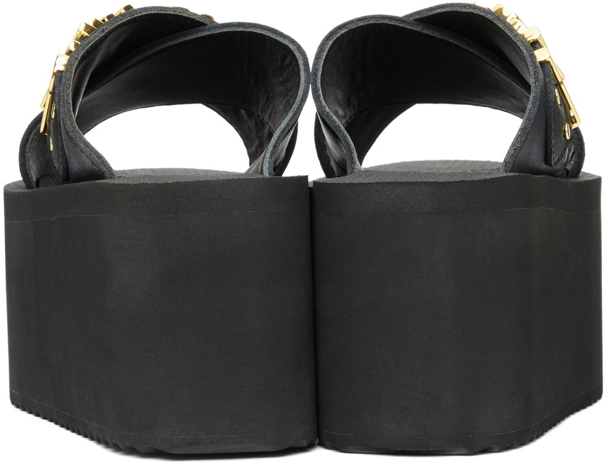 Moschino Black & Gold Logo Platform Sandals Moschino