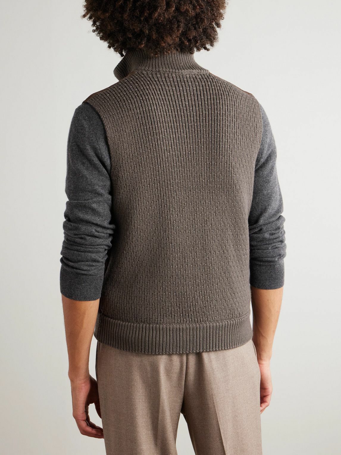 Canali - Padded Suede and Ribbed Wool Gilet - Brown