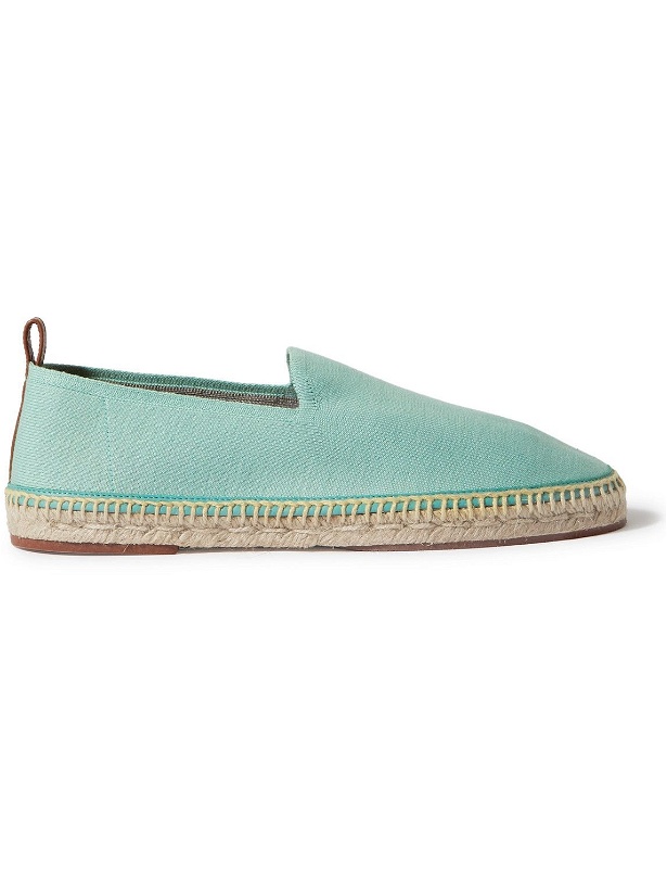 Photo: Loro Piana - Seaside Walk Leather-Trimmed Cotton and Silk-Blend Espadrilles - Green