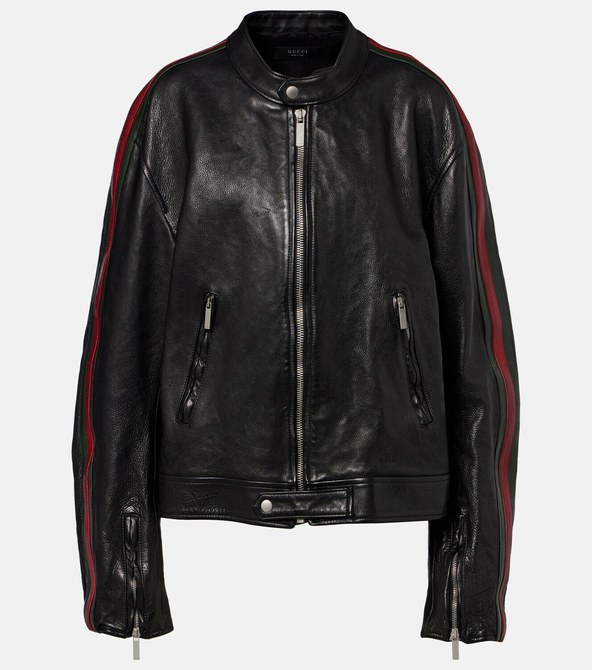 Gucci Web Stripe leather biker jacket